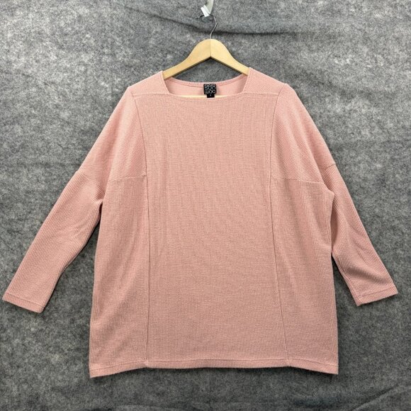 Clara Sun Woo Top Womens Small Pink Ribbed Tunic Square Neck Knit Stretch - Picture 1 of 8